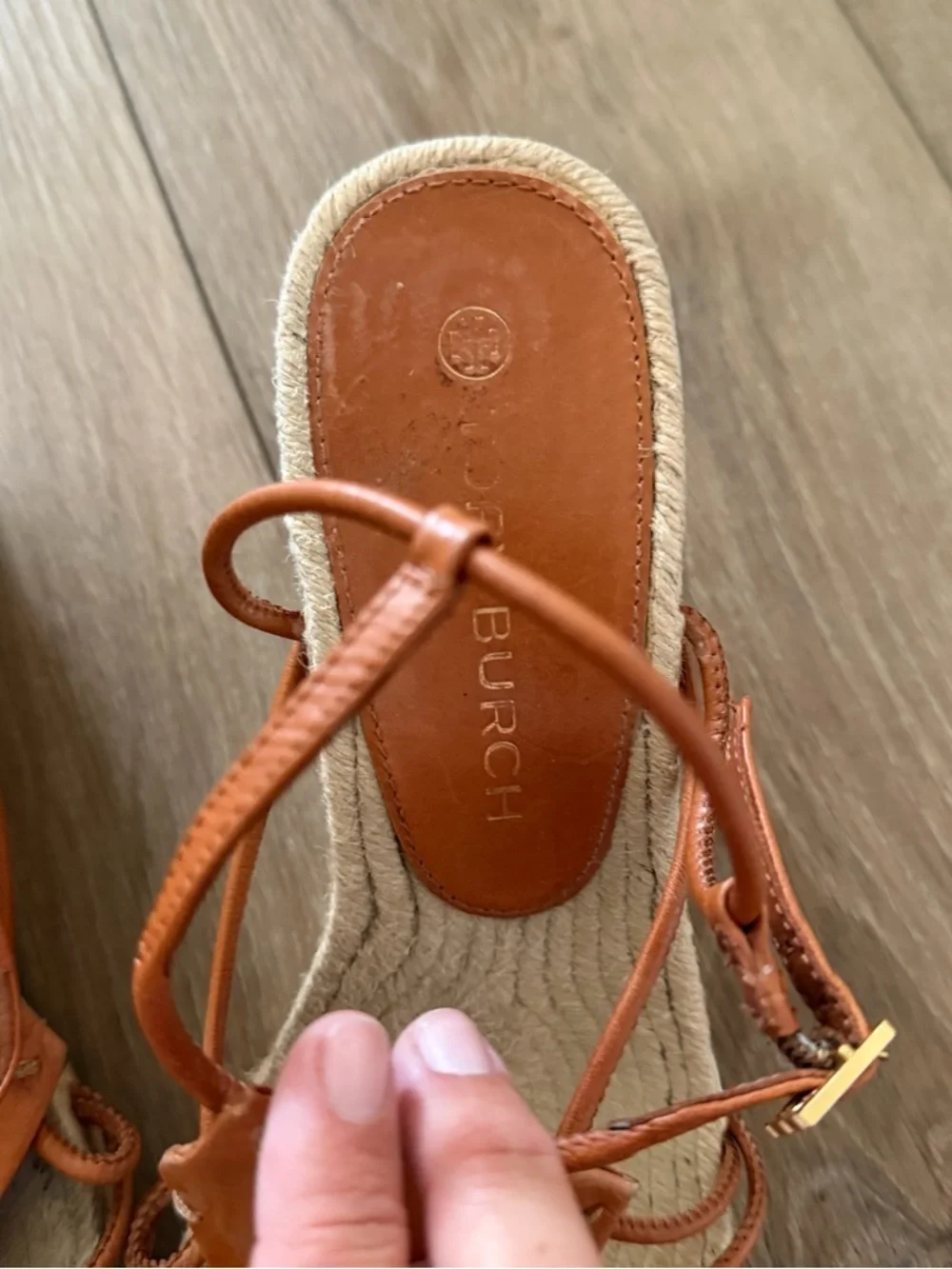 Tory Burch Diamond Patch Espadrille Goat Leather Wedge Sandals SIZE 9.5